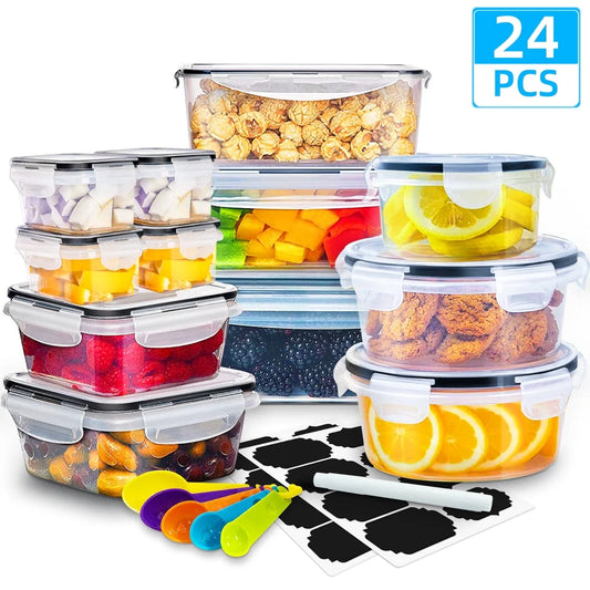 Ultimate 24-Piece Airtight Food Storage Container Set - BPA-Free Plastic with Lids for Kitchen & Pantry Organization, Perfect for Meal Prep and Lunches!