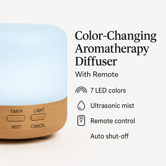 Color-Changing Aromatherapy Diffuser with Remote – LED Mood Light & Essential Oil Mist